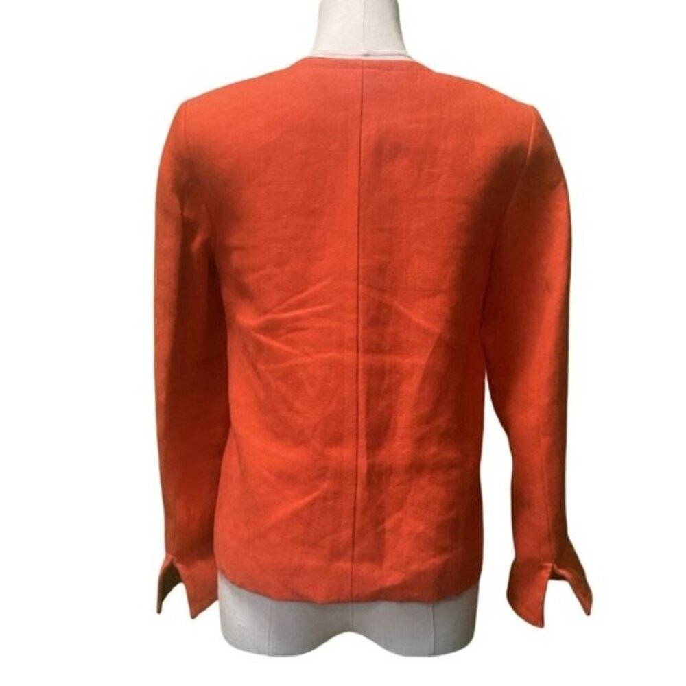 Talbots Bright Orange 100% Lined Cropped Button Front Blazer Size 6P - Picture 3 of 6